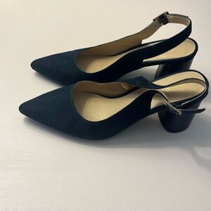 Ann Taylor Factory Navy blue 3” sling backs